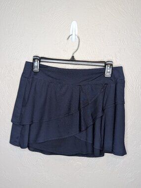 Title Nine Womens Medium Dark Navy Blue Layered Power Mesh Swim Skort Skirt